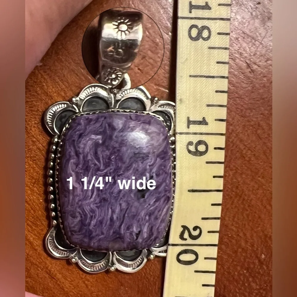 Natural Charoite 925 Silver Pendant – Silk Patterned Stone Purple Gemstone #557